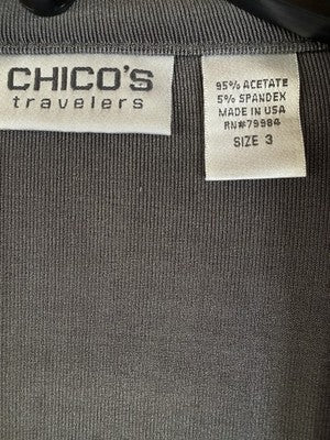 Chicos Travelers Size 3 Jacket Gray Top Button Long Sleeve Made In USA XL Womens