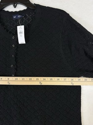 Gap Tops For Women Large Tall Linen Pointelle Henley Short Sleeve Black New NWT