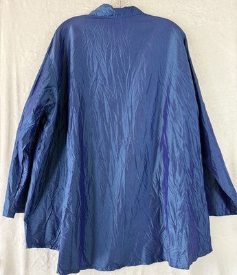 Eleven Stitch Design Top Large Blue Silk Crinkle Blue Purple Lagenlook Women