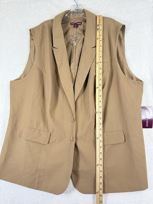 Jessica London 24W Sleeveless Blazer Beige Lined Jacket Vest New NWT