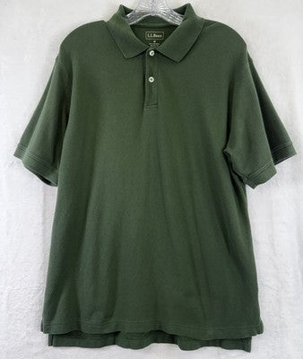 LL Bean Polo Shirt Medium Mens Green Short Sleeve 100% Cotton