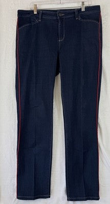 Charter Club Lexington Straight Jeans 16 Dark Blue Red Piping