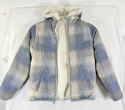 Abercrombie Kids Girls 11/12 Jacket Faux Fur Gray Plaid Plush Fitch Reversible