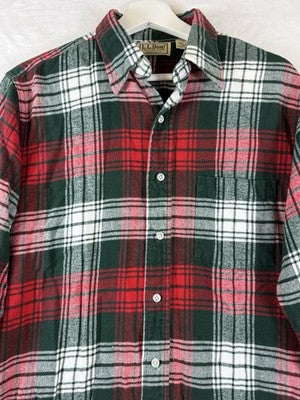 Vintage LL Bean Flannel Shirt Medium Men Made In USA Red Green Plaid Button Down
