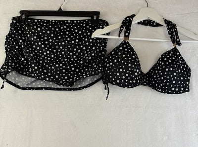 Victorias Secret Bikini Set 34D Push Up Black White Polka Dot Top Bottoms