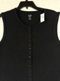 Gap Modern Tee XL Tall Womens Ribbed Sleeveless Top Button Up Black Knit New NWT