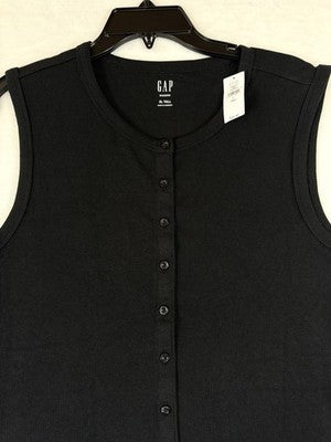 Gap Modern Tee XL Tall Womens Ribbed Sleeveless Top Button Up Black Knit New NWT
