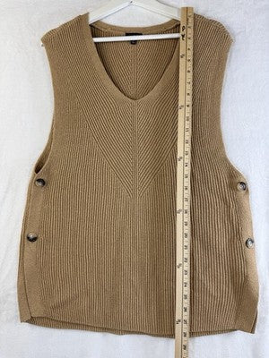 Talbots Sweater Vest Medium Beige V Neck Sleeveless Button Side