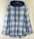 American Eagle Flannel Shirt Hoodie Medium Cozy Cabin Blue Plaid Womens