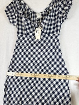 Gap X Doen Dress Small Blue Gingham 100% Linen Midi Short Sleeve Womens New NWT