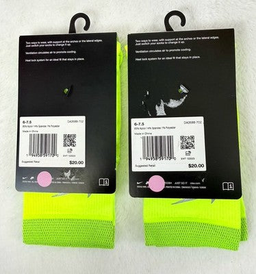 Nike Spark Running Socks Ankle Lot 2 Pairs Men 6-7.5 Women 7.5-9 Medium Volt New