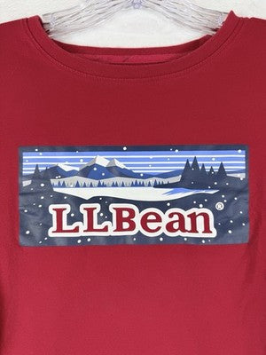 LL Bean Long Sleeve T Shirt Women XS Petite Red Mountains Logo