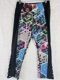 Betsey Johnson Leggings Medium Black Floral Workout Gym Capri