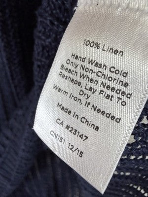 Talbots 100% Linen Top Large Womens Blue Open Knit Sweater 3/4 Sleeve