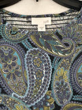 J Jill XS Top Knit Long Sleeve Paisley Blue Green Modal Cotton Womens