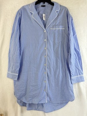 Gap Body Pajamas Medium Women Cotton Poplin PJ Shirtdress Blue Nightgown New