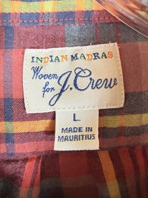 J Crew Indian Madras Shirt Large Slim Fit Plaid Mens Long Sleeve Button Up