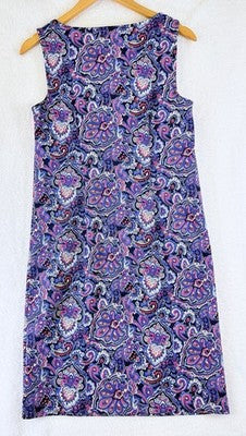 Talbots Dress Small Sleeveless Shift Knit Blue Paisley Womens
