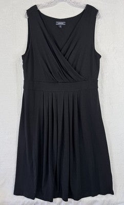 Lands End XL Wrap Dress Black Sleeveless Jersey Knit 18