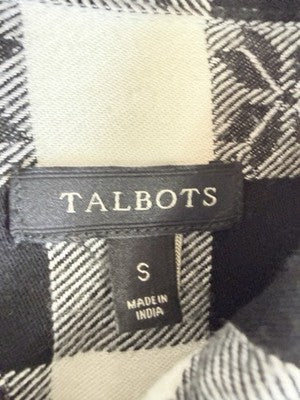Talbots Flannel Shirt Small Black White Check Button Up Long Sleeve Top Womens