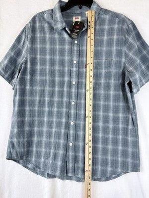Levis Shirt Large Mens The One Pocket Blue Plaid Linen Blend Short Sleeve New