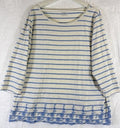 Talbots Top 3x 3/4 Sleeve Ivory Blue Striped Embroidered Plus Size Women Cotton