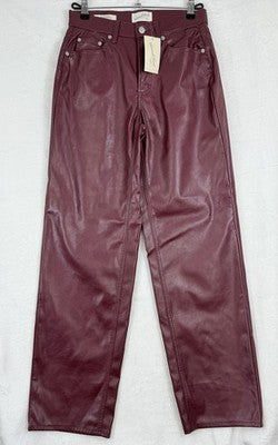 Universal Thread Faux Leather Pants 2 Women Burgundy Red Mid Rise 90s Baggy NEW