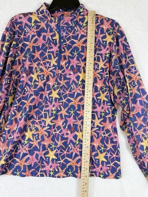 Gottex 1/2 Zip Top XL Womens Golf Starfish Print Blue Pink Long Sleeve Pullover