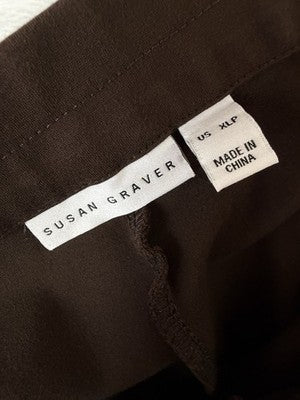 Susan Graver Smart Ponte Pants XL Petite Dark Brown Pull On Knit Slim Leg Womens