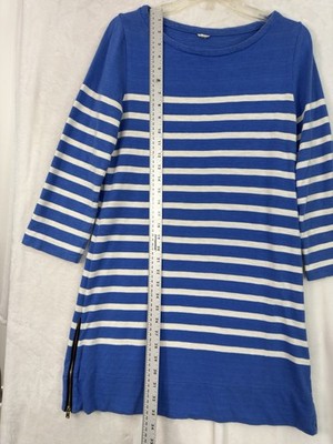 J Crew Dress Small Short Sleeve Blue Striped Cotton Shift 3/4 Sleeve Dress