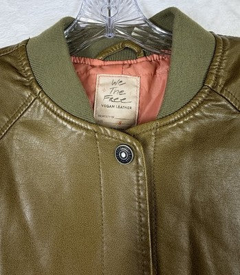 We The Free Vegan Leather Bomber Jacket Green Small Womens Free People