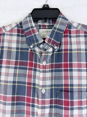J Crew Madras Shirt Small Long Sleeve Red Blue Plaid Button Up Mens