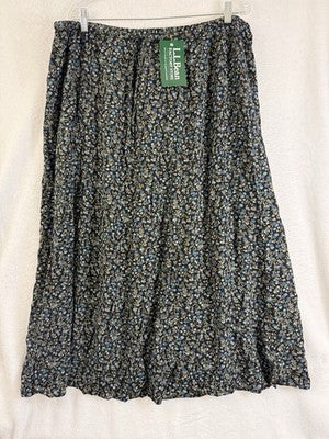 LL Bean Womens 2X Peasant Skirt Black Floral Print Midi Lined Flowy New NWT
