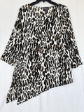 Chicos Travelers 2 Top Leopard Print Tunic 3/4 Sleeve Asymmetrical Womens Large