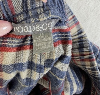 Toad And Co Large Mens Flannel Pajama Pants Shuteye Bottoms Red Plaid Gray Blue