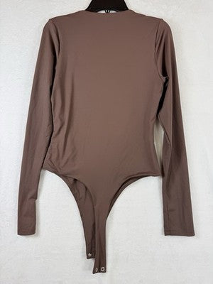 Qinsen Bodysuit Medium Womens Brown Long Sleeve Square Neck