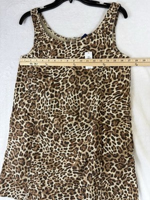 Gap Denim Mini Dress Small Petite UltraSoft Leopard Print Sleeveless A Line New