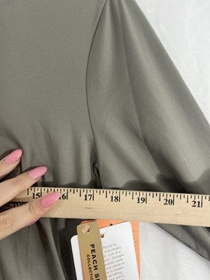 X By Gottex Top Long Sleeve Mesh Back Womens Large Stone Beige Gray Shirt NEW