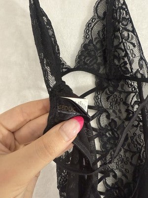 Fredericks Of Hollywood Lingerie Small Black Strappy Negligee Womens Seduction