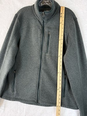 LL Bean Sweater Fleece Full Zip Jacket Mens Large Green Mock Neck Long Sleeve