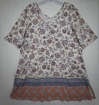 J Jill Large Top Double V Elbow Tee Tunic 100% Pima Cotton Short Sleeve Womens