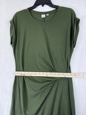 Gap Dress Medium Sleeveless Green Knit Gathered Waist T Shirt Soft Womens