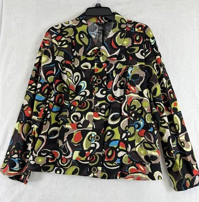 RQT Jacket XL Linen Blend Artsy Cruise Wear Wood Button