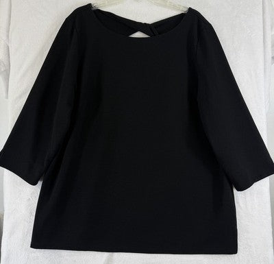 Talbots 2X Tops Black 3/4 Sleeve Textured Twist Back Womens