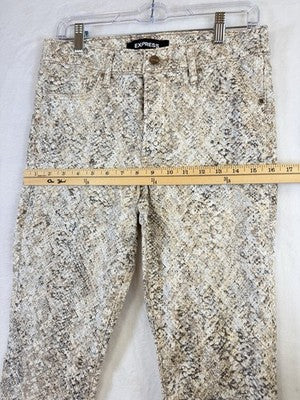 Express Jeans Women 8 Regular Skinny Mid Rise Animal Print Metallic Womens Beige