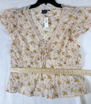 Gap Top Large Womens Babydoll Flutter Sleeve Floral Whimsical Fairycore New NWT