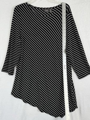 Chicos Travelers 2 Tunic Black White Stripe Large Womens Top Asymmetrical Hem