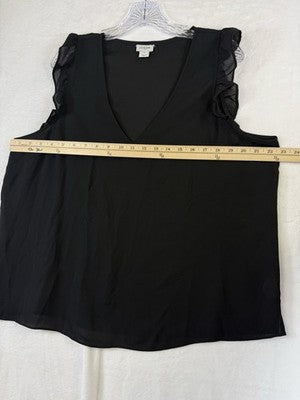 J Crew Top 18 Womens Black Sleeveless Ruffle Sleeve Lightweight