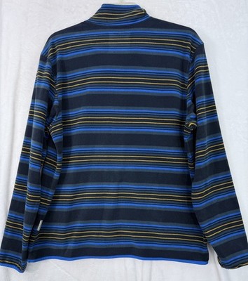 Duluth Trading Large Men’s Fleece 1/4 Zip Pullover Blue Striped Mock Neck