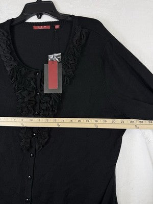2X Cardigan Womens Sweater Black Buttons 3/4 Sleeve New Plus Size